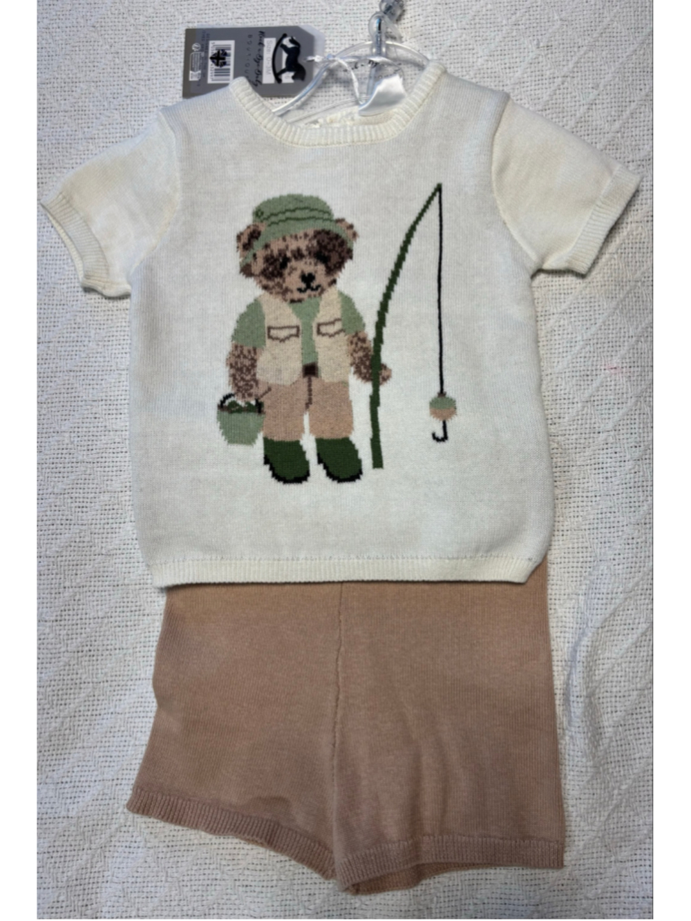 Rock-A-Bye Baby NWT Fishing Bear Knit Top & Shorts Set 0-3M Preppy Grandmillenni